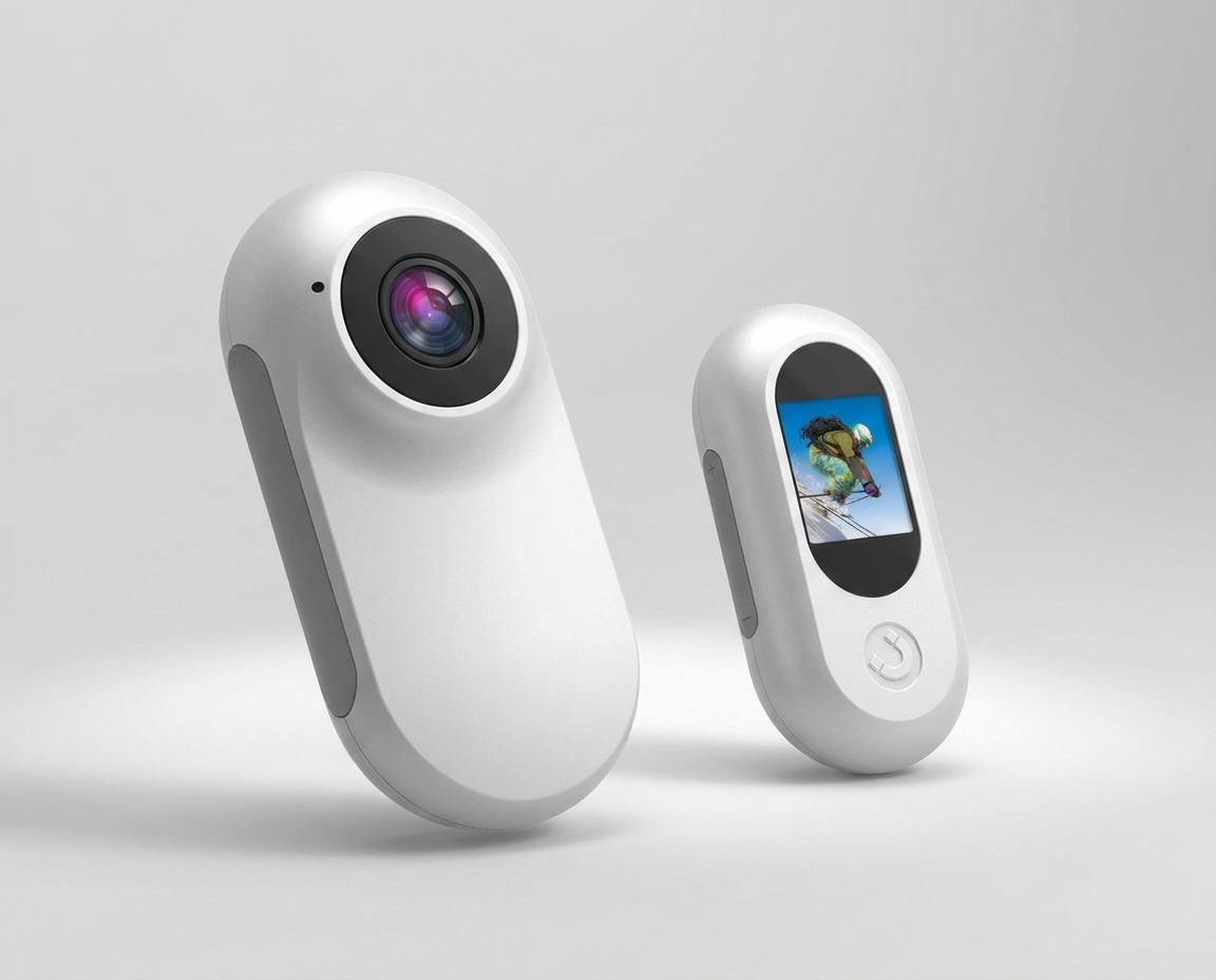 Mini clip on camera, front and back view
